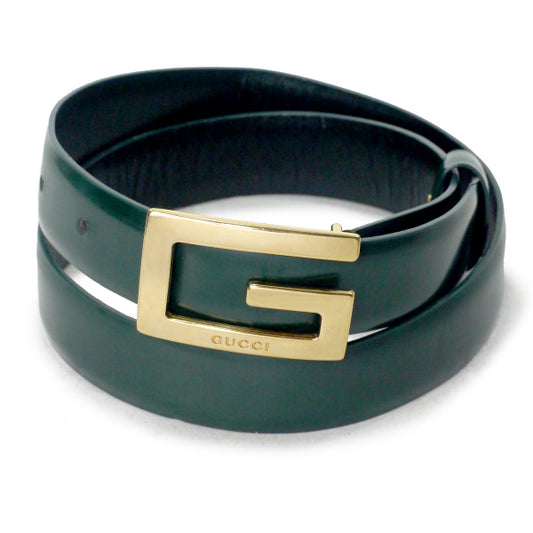 OLD Gucci　スクエアGバックル レザーベルト（緑）