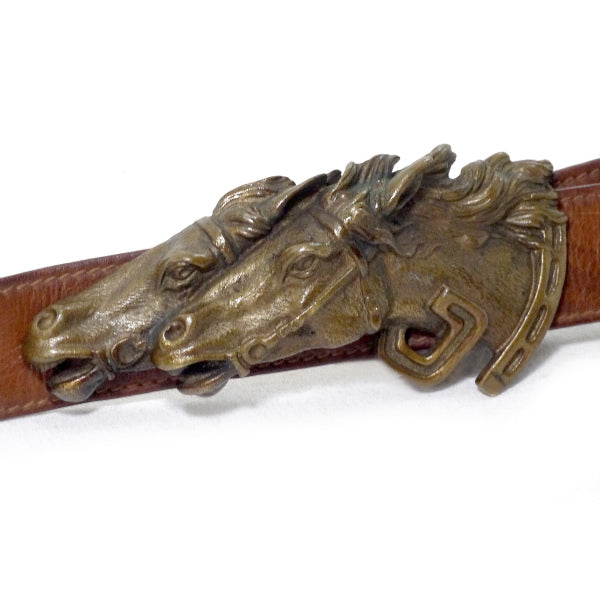 OLD Gucci　ダブルホースバックル レザーベルト（茶）