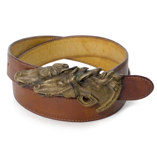 OLD Gucci　ダブルホースバックル レザーベルト（茶）