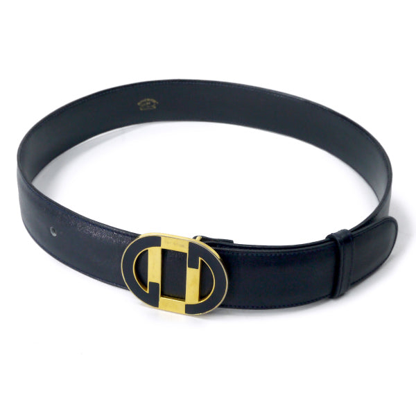 OLD Gucci 本革バイカラーバックルベルト（濃紺）