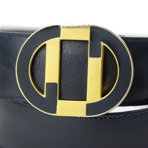 OLD Gucci 本革バイカラーバックルベルト（濃紺）