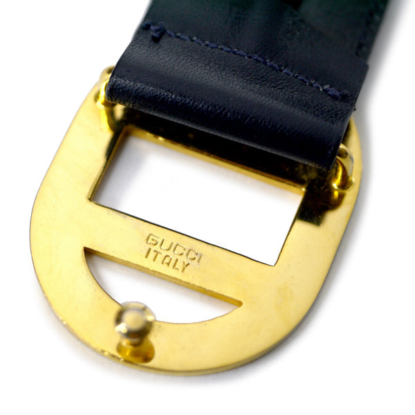 OLD Gucci 本革バイカラーバックルベルト（濃紺）
