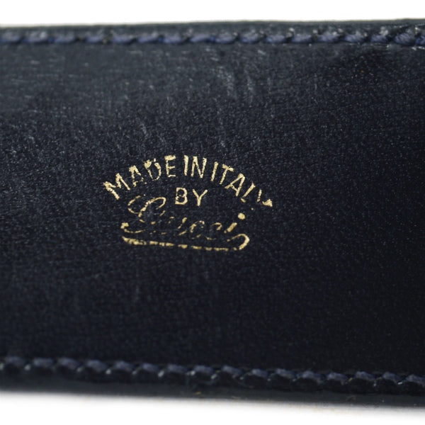 OLD Gucci 本革バイカラーバックルベルト（濃紺）