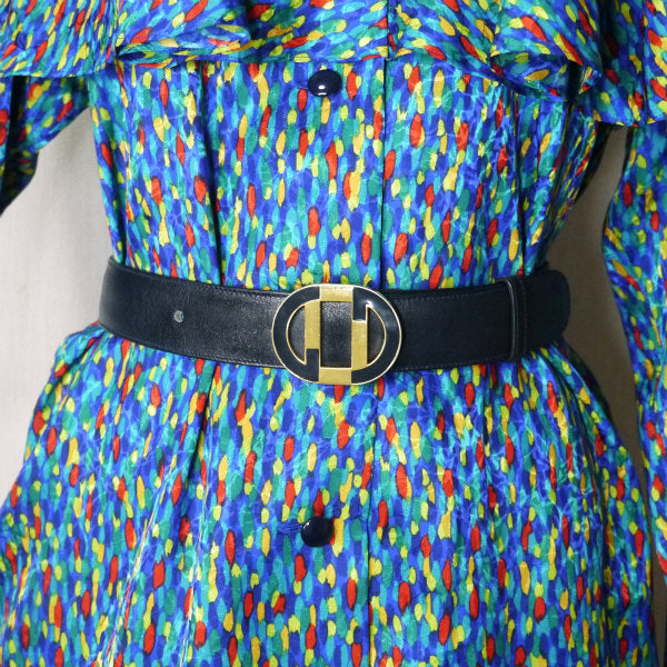 OLD Gucci 本革バイカラーバックルベルト（濃紺）