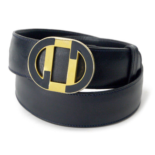 OLD Gucci 本革バイカラーバックルベルト（濃紺）