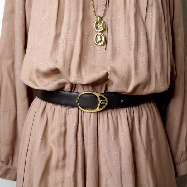 OLD Gucci　本革ゴールドバックルベルト（濃茶）