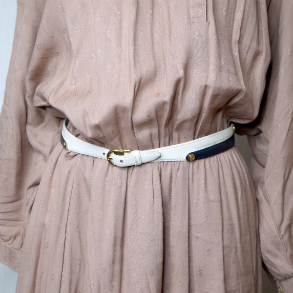 OLD Gucci バイカラー レザーウエストベルト（紺×白）