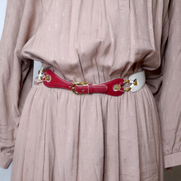 OLD Gucci バイカラー レザーウエストベルト（赤×白）