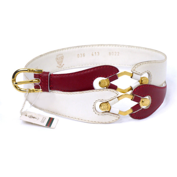 OLD Gucci バイカラー レザーウエストベルト（赤×白）