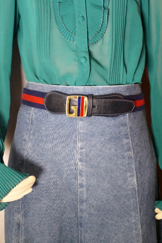 OLD Gucci シェリーラインGバックルベルト（青）