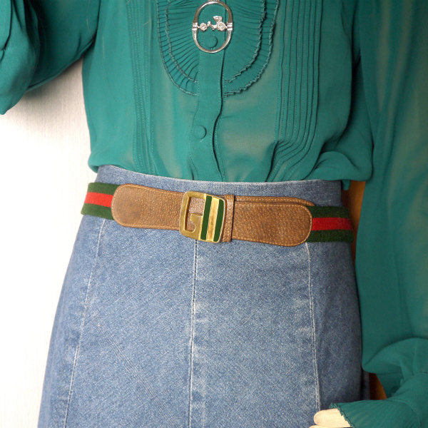 OLD Gucci シェリーラインGバックルベルト（緑）