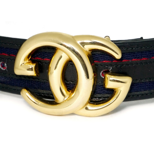 OLD Gucci シェリーラインGGバックルレザーベルト（青）