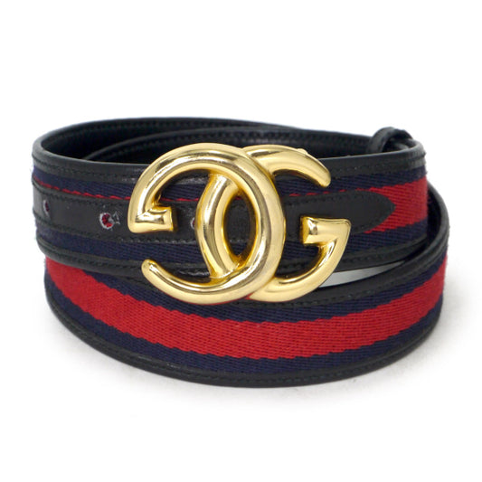 OLD Gucci シェリーラインGGバックルレザーベルト（青）