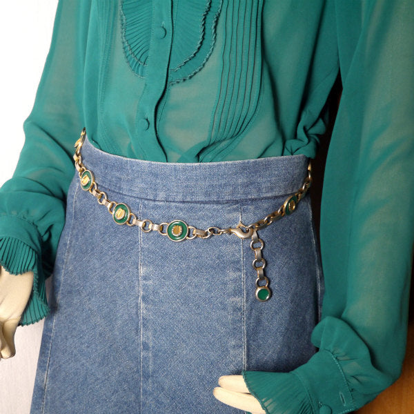 OLD Gucci ホースシュー チェーンベルト&ネックレス（緑）