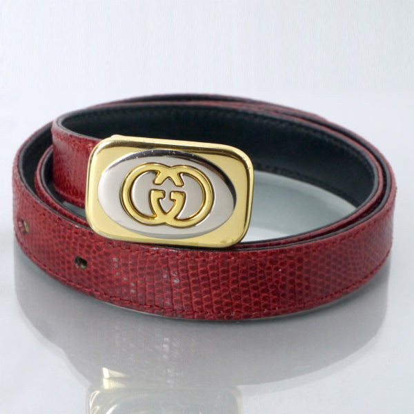 OLD Gucci リザードGGバックル細ベルト（赤）