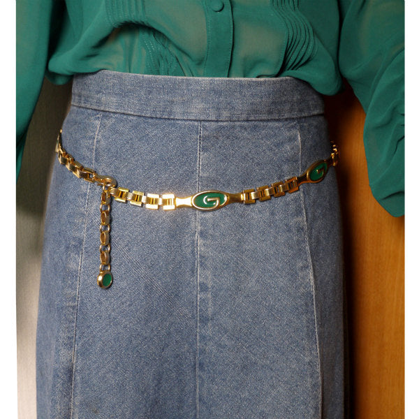 OLD Gucci 　ゴールドGGチェーンベルト&ネックレス（緑）