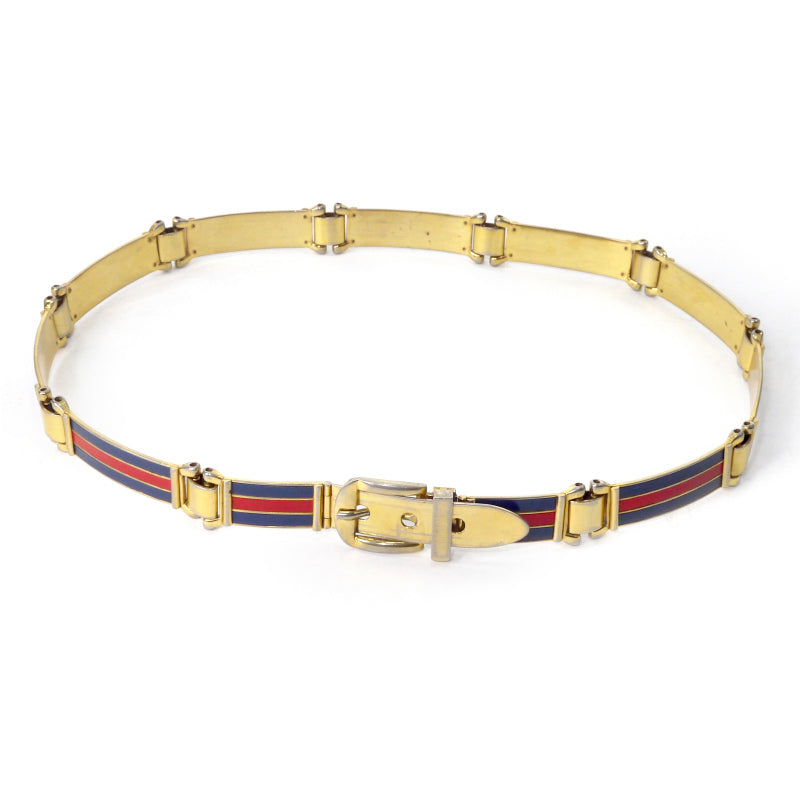 OLD Gucci 　レア!!青シェリー金属チェーンベルト（ゴールド）