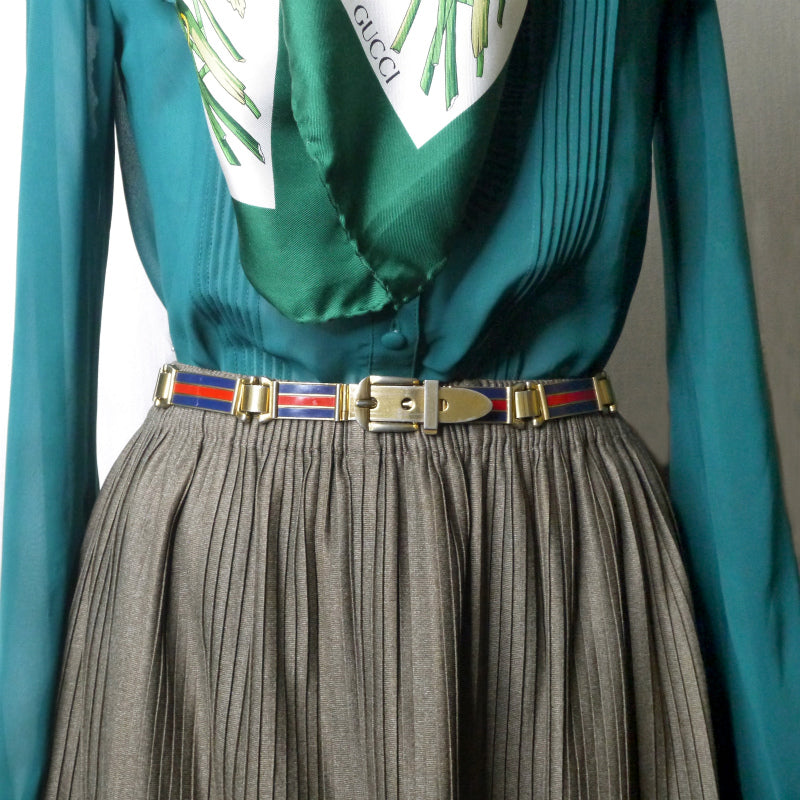 OLD Gucci 　レア!!青シェリー金属チェーンベルト（ゴールド）