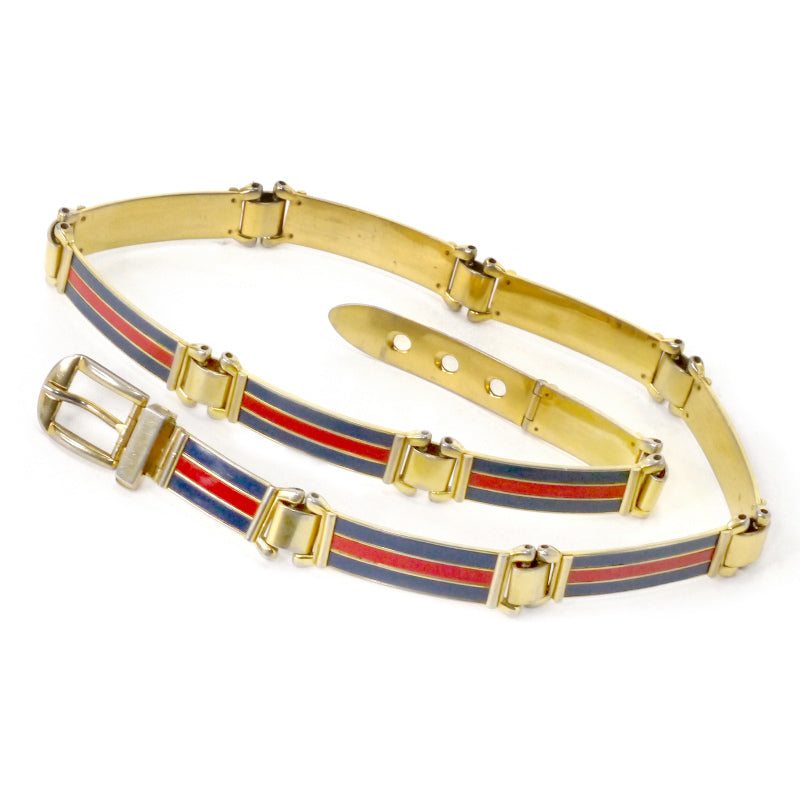 OLD Gucci 　レア!!青シェリー金属チェーンベルト（ゴールド）