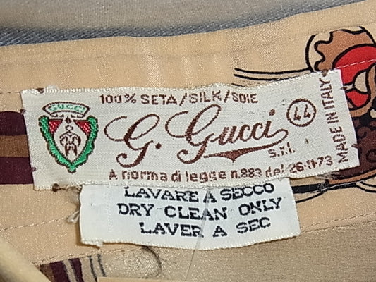 OLD Gucci　茶シルク馬柄ブラウス
