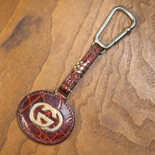 OLD Gucci　GGロゴ×クロコダイル キーホルダー（茶）