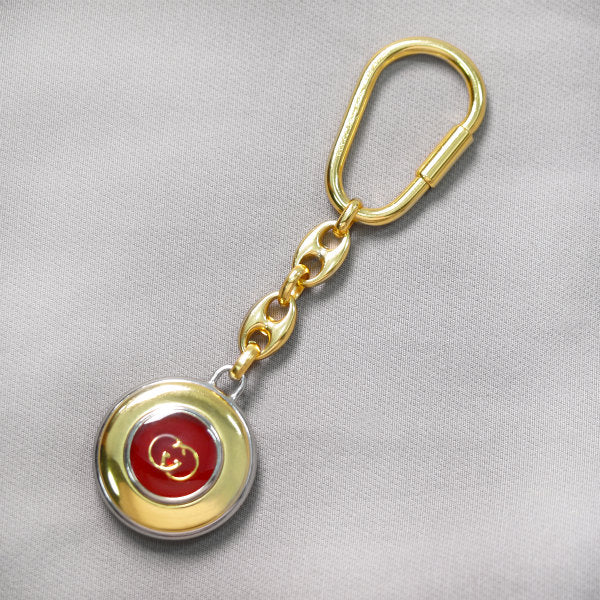 OLD Gucci　ロゴマーク キーホルダー（ゴールド×赤）