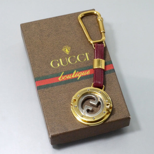 OLD Gucci　インターロッキングGコインキーホルダー（ボルドー）