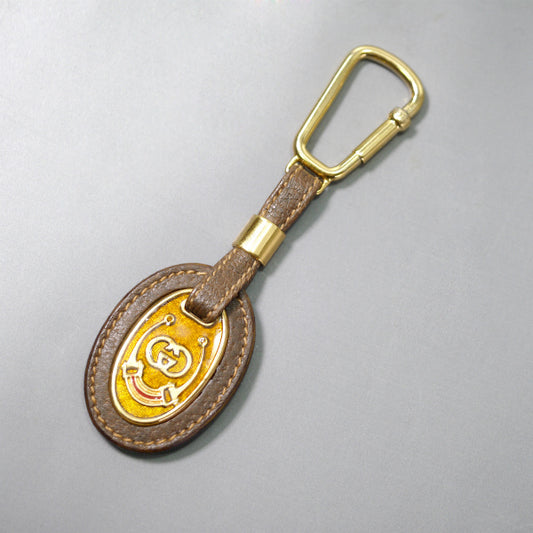OLD Gucci　ロゴプレートキーホルダー（茶）