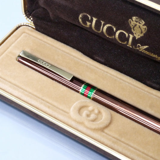 OLD Gucci シェリーラインボールペン（茶/箱付き）
