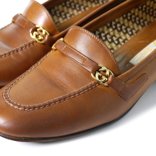 OLD Gucci　GG金具レザーローファー(23.5cm・茶)