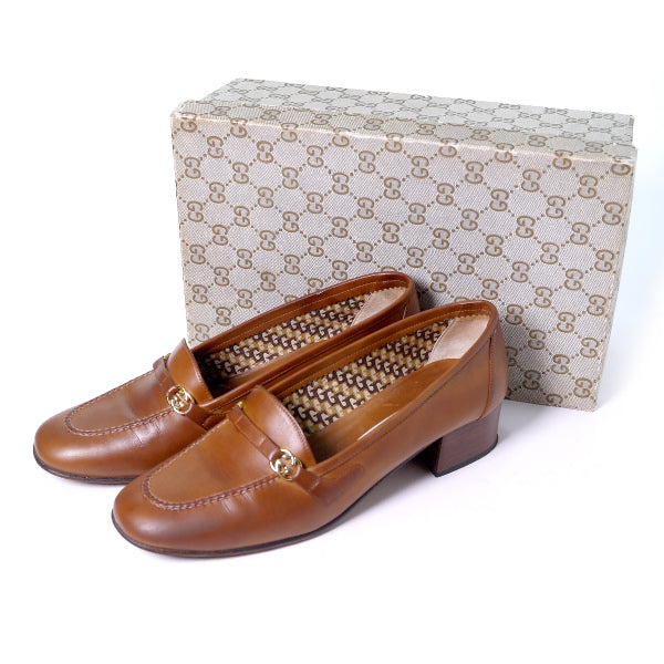 OLD Gucci　GG金具レザーローファー(23.5cm・茶)