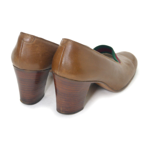 OLD Gucci 50s!シェリーライン レザーローファー ヒール(23.5cm・茶)