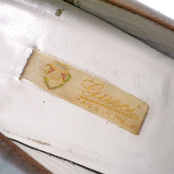 OLD Gucci 50s!シェリーライン レザーローファー ヒール(23.5cm・茶)