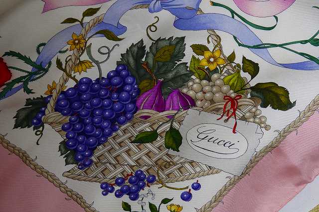 OLD Gucci フローラ　スカーフ（ピンク-シルク）