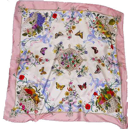 OLD Gucci フローラ　スカーフ（ピンク-シルク）