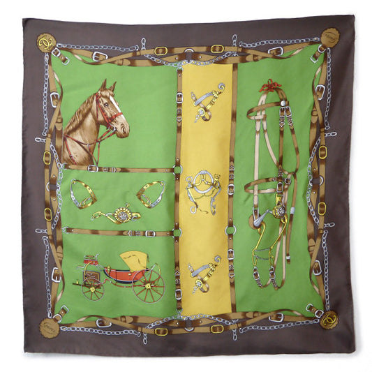 OLD Gucci 馬具柄 大判シルクスカーフ（茶系）