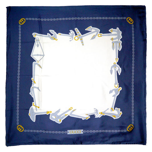 OLD Gucci  80sシルクスカーフ（青/マリン柄）