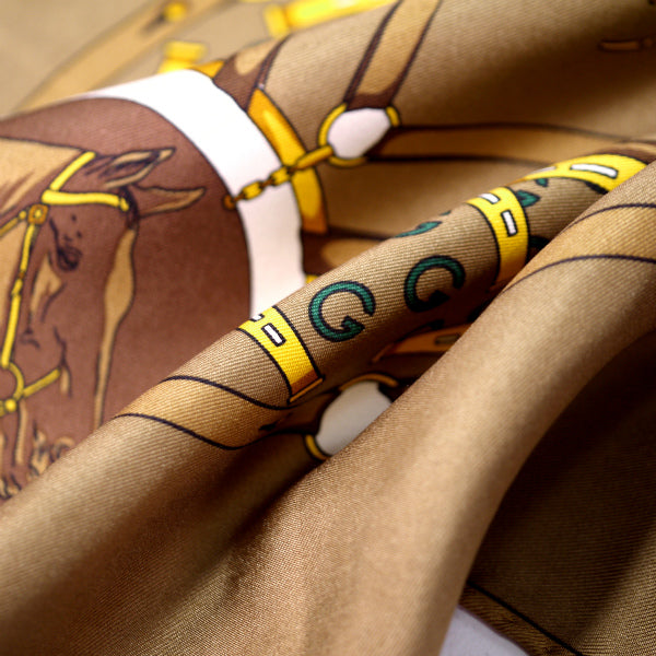 OLD Gucci  80sシルクスカーフ（茶/馬柄）