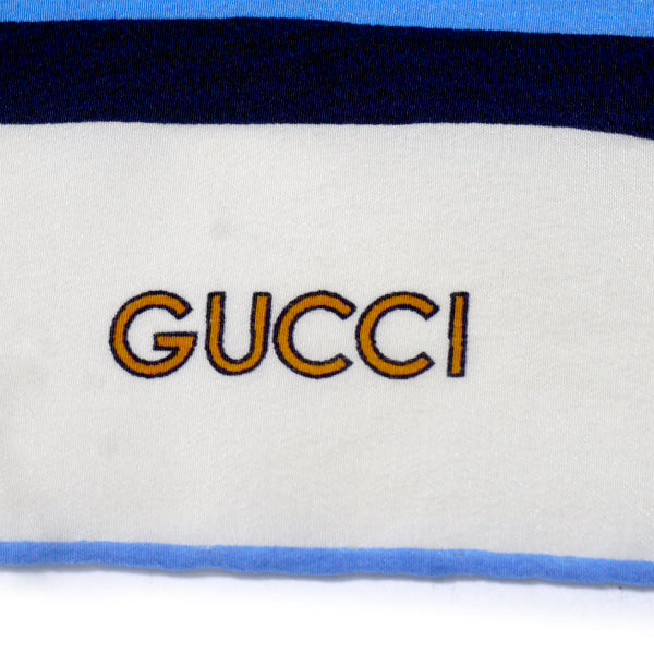 OLD Gucci グレンチェック×GGベルト柄シルクスカーフ（青系）