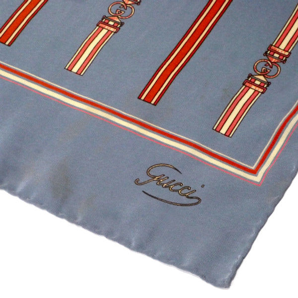 OLD Gucci　GGベルト柄シルクロングスカーフ（灰青系）