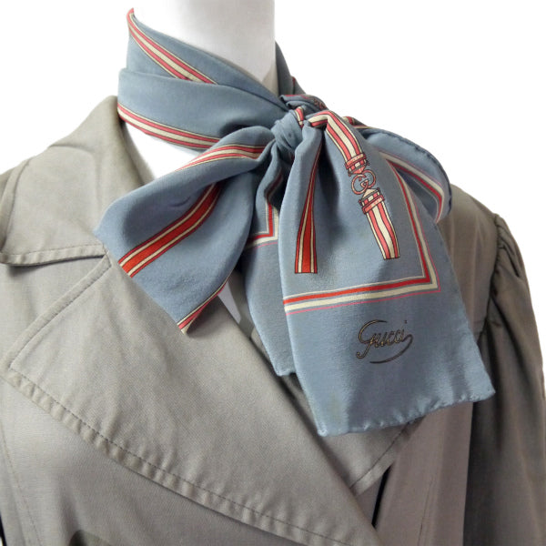 OLD Gucci　GGベルト柄シルクロングスカーフ（灰青系）