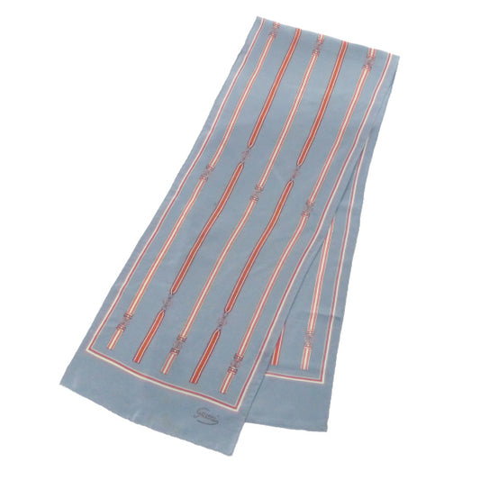 OLD Gucci　GGベルト柄シルクロングスカーフ（灰青系）