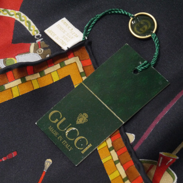OLD Gucci 大判スカーフ（紺・シルク）
