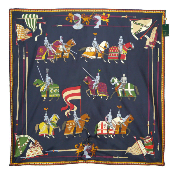 OLD Gucci 大判スカーフ（紺・シルク）