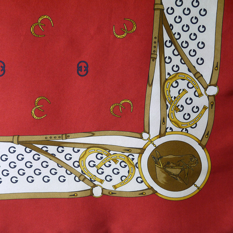 OLD Gucci  80sシルクスカーフ（赤/ホースシュー柄）