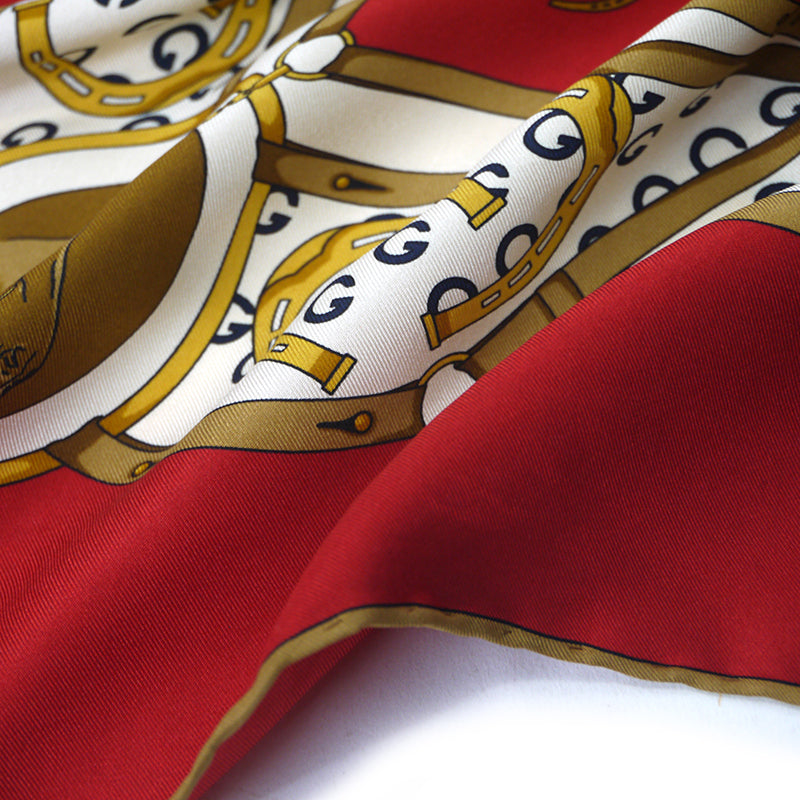 OLD Gucci  80sシルクスカーフ（赤/ホースシュー柄）