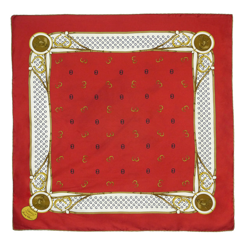 OLD Gucci  80sシルクスカーフ（赤/ホースシュー柄）