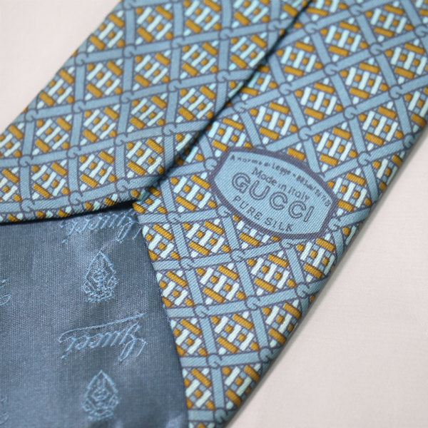 OLD Gucci シルクネクタイ 幾何学模様G（ブルー系）