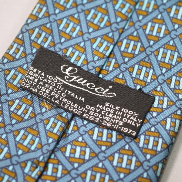 OLD Gucci シルクネクタイ 幾何学模様G（ブルー系）