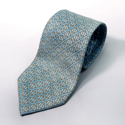 OLD Gucci シルクネクタイ 幾何学模様G（ブルー系）